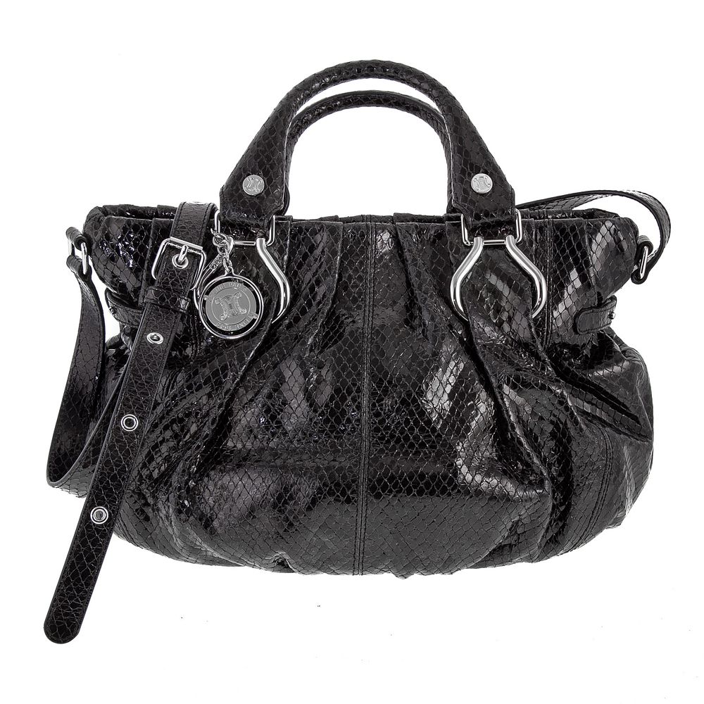 Appraisal: A Celine Vintage Python Slouchy Bag A black python embossed