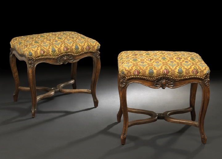 Appraisal: Pair of Provincial Louis XV-Style Stools third quarter th century