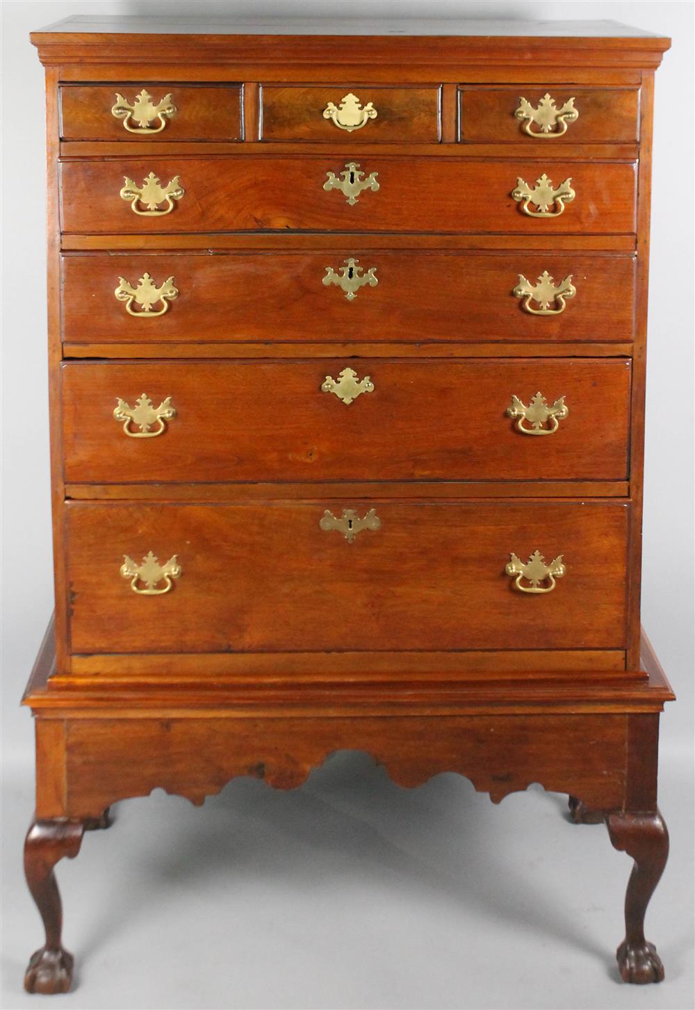 Appraisal: AMERICAN CHIPPENDALE WALNUT CHEST ON FRAME having a rectangular top