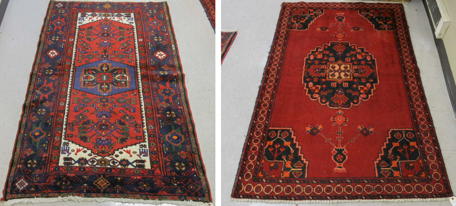 Appraisal: TWO PERSIAN RED FIELD AREA RUGS hand knotted wool '