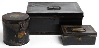 Appraisal: Black Two th-century together with KREAMER s flour canister Largest