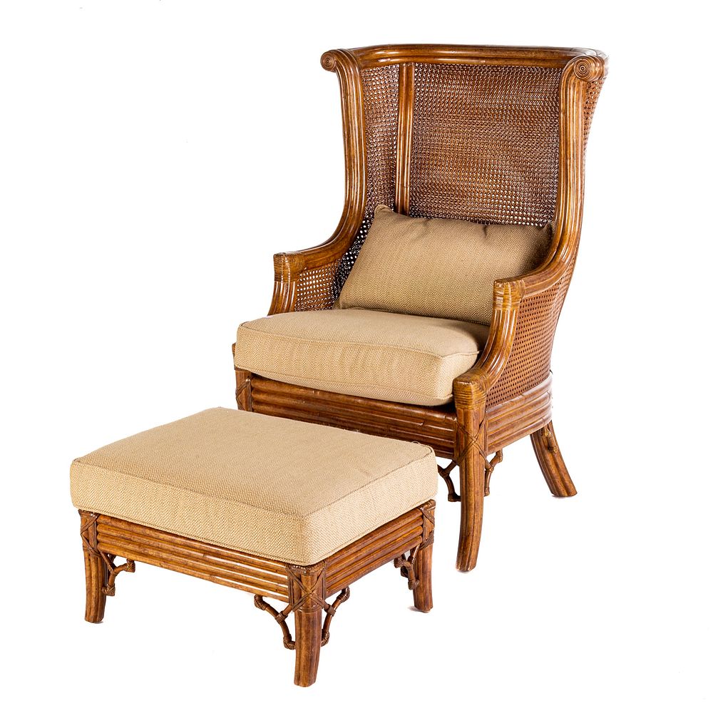 Appraisal: Excursions Rattan Cane Seat Chair Ottoman Made by Lane Venture