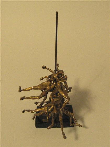 Appraisal: Bronze sculpture th century Depicting several abstracted human figures hung