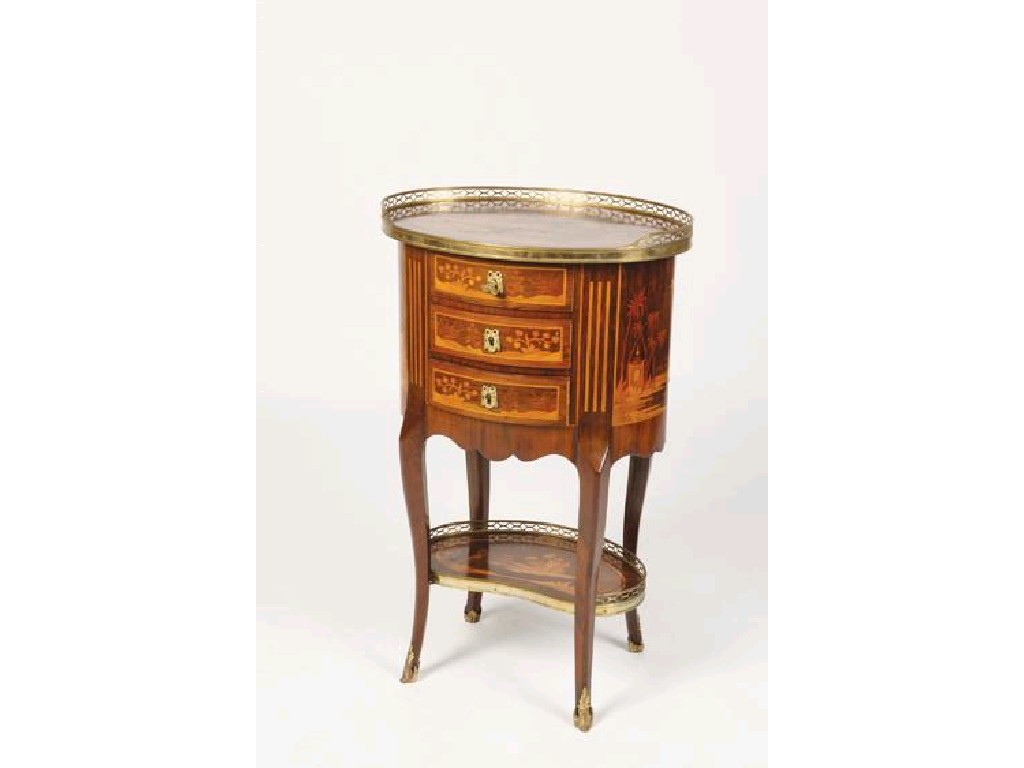 Appraisal: A LOUIS XV STYLE TABLE EN CHIFFONNIERE with pictoral marquetry