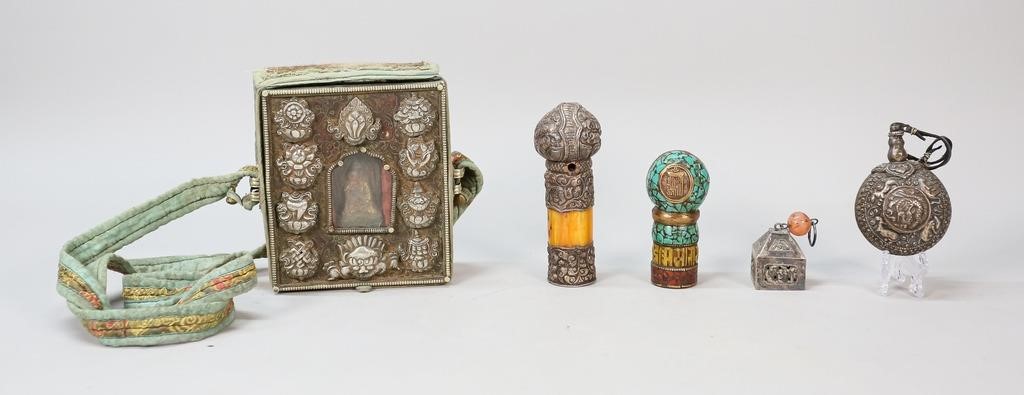 Appraisal: Tibetan G'au prayer box with the auspicious symbols Buddha in