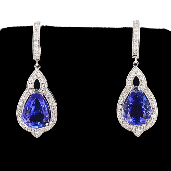 Appraisal: Pair of platinum earrings featuring pear-shaped tanzanite that is surrounded