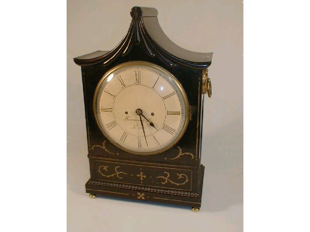 Appraisal: A thC brass inlaid ebonised bracket clock with moulded pagoda