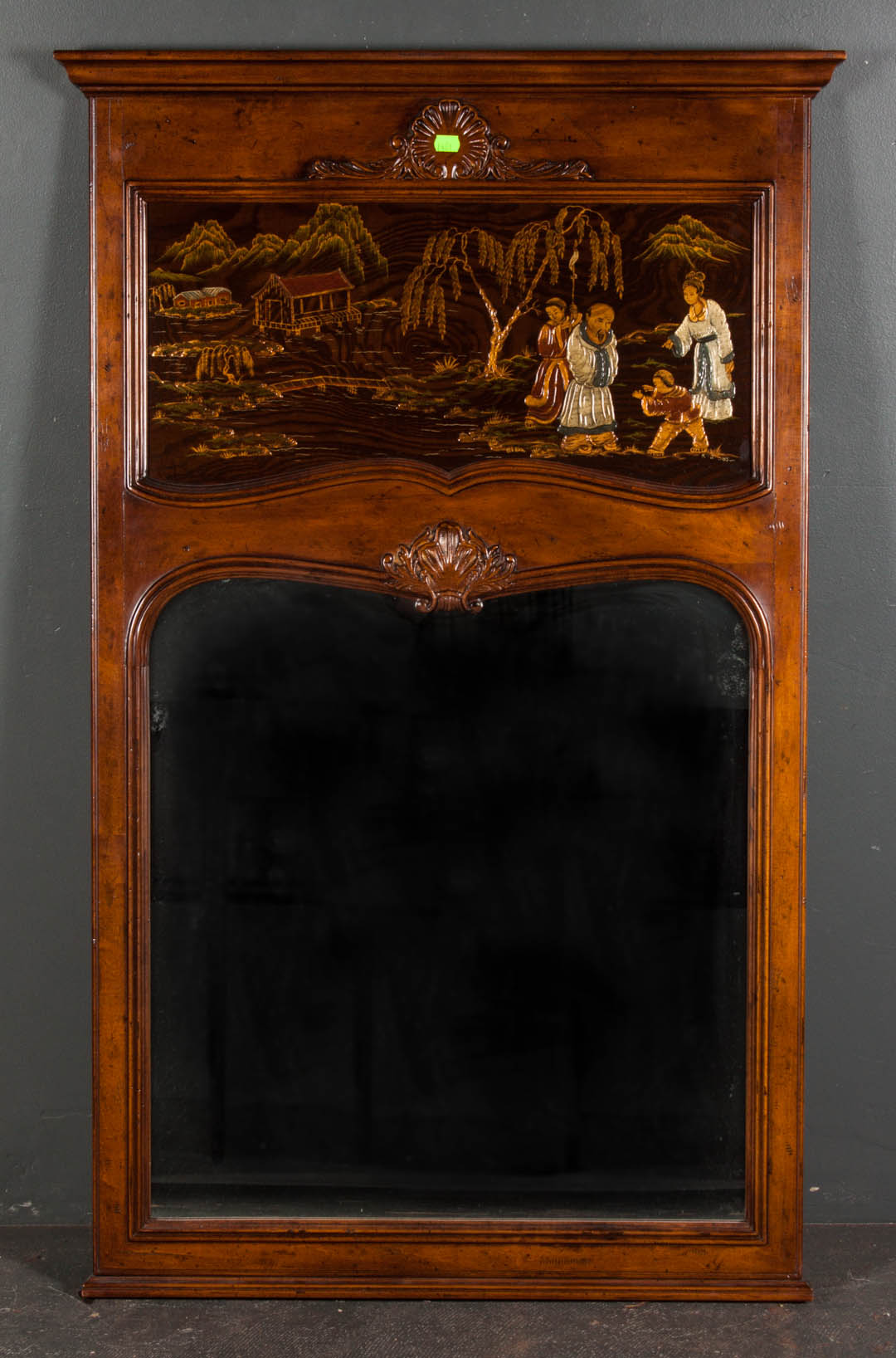 Appraisal: Henredon Queen Anne style chinoiserie mirror with japanned vignette depicting