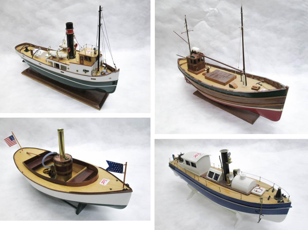 Appraisal: FOUR HAND CRAFTED WOOD BOAT MODELS L steam launch with