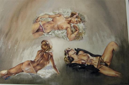 Appraisal: Wilfred G May three studies of reclining nudes in provocative