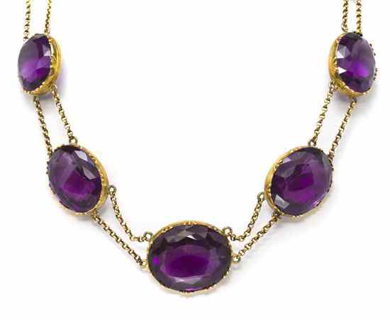 Appraisal: An Antique Yellow Gold and Amethyst Graduated Necklace containing nine