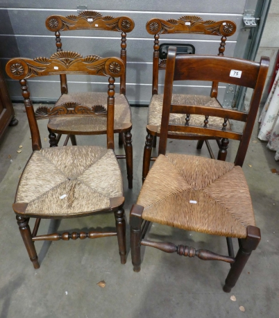 Appraisal: Oak chairs of which carved with wicker seating