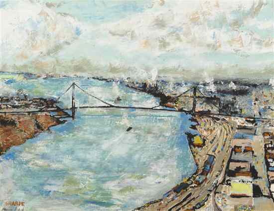 Appraisal: David Sharpe American b Ambassador Bridge oil on canvas signed