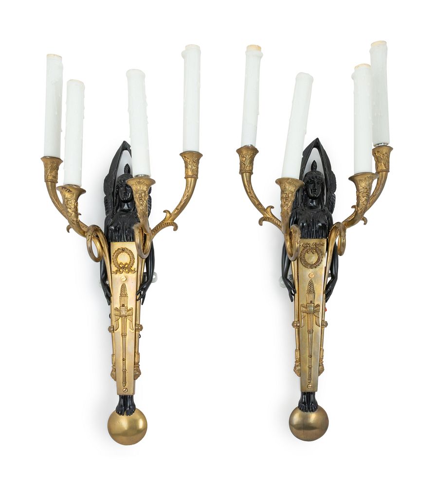 Appraisal: A Pair of Empire Style Gilt and Patinated Bronze Four-Light