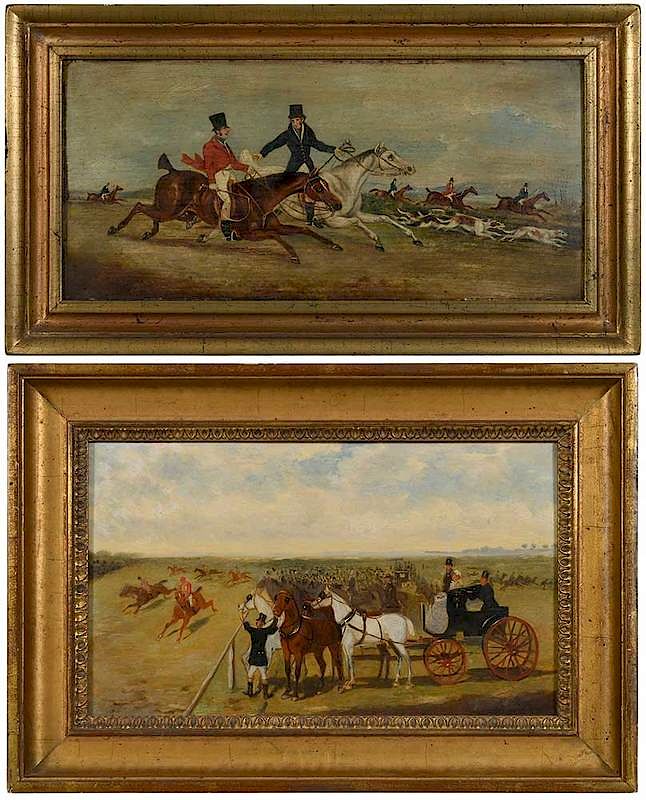 Appraisal: Two Sporting Paintings British th century Fox Hunting unsigned oil