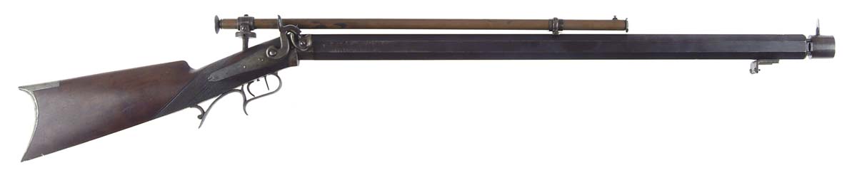 Appraisal: PHILLIPS PERCUSSION BENCH RIFLE Heavy percussion caliber bench target rifle