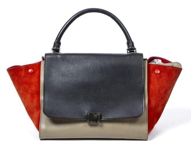 Appraisal: Celine Trapeze handbag in black and beige leather with red