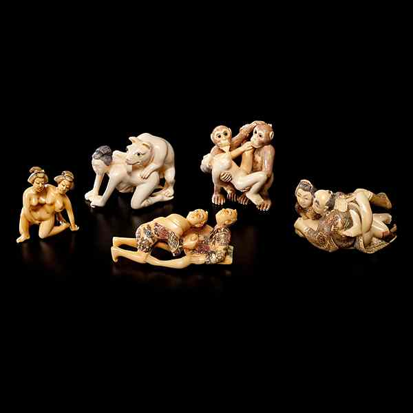 Appraisal: Erotic Japanese Ivory Carvings Japanese th century A group of