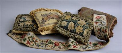 Appraisal: PAIR OF VERDURE TAPESTRY-COVERED THROW PILLOWS TWO OTHER PILLOWS AND