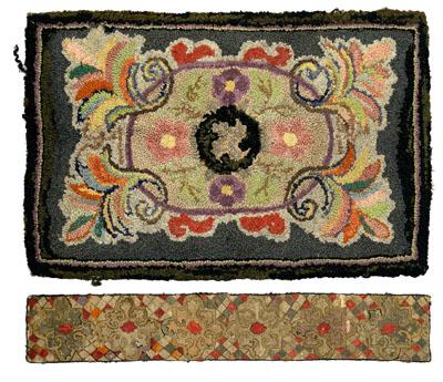 Appraisal: Two hooked rugs one with symmetrical floral and vine design