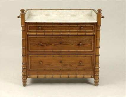 Appraisal: Late Victorian Pine Faux-Bamboo Marble-Top Washstand x x in