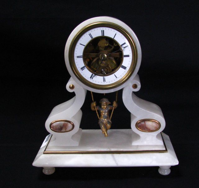 Appraisal: Italian Alabaster Mantle Clock with angel figural pendulum porcelain dial