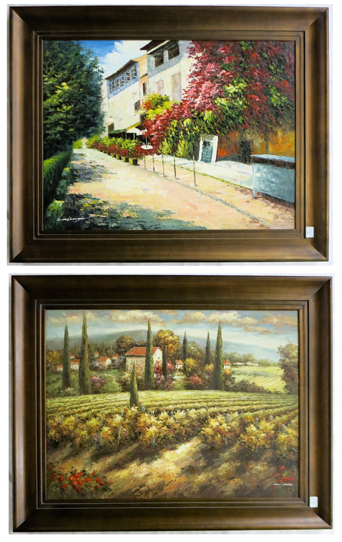 Appraisal: TWO LARGE OIL ON CANVAS LANDSCAPES one depicting an European