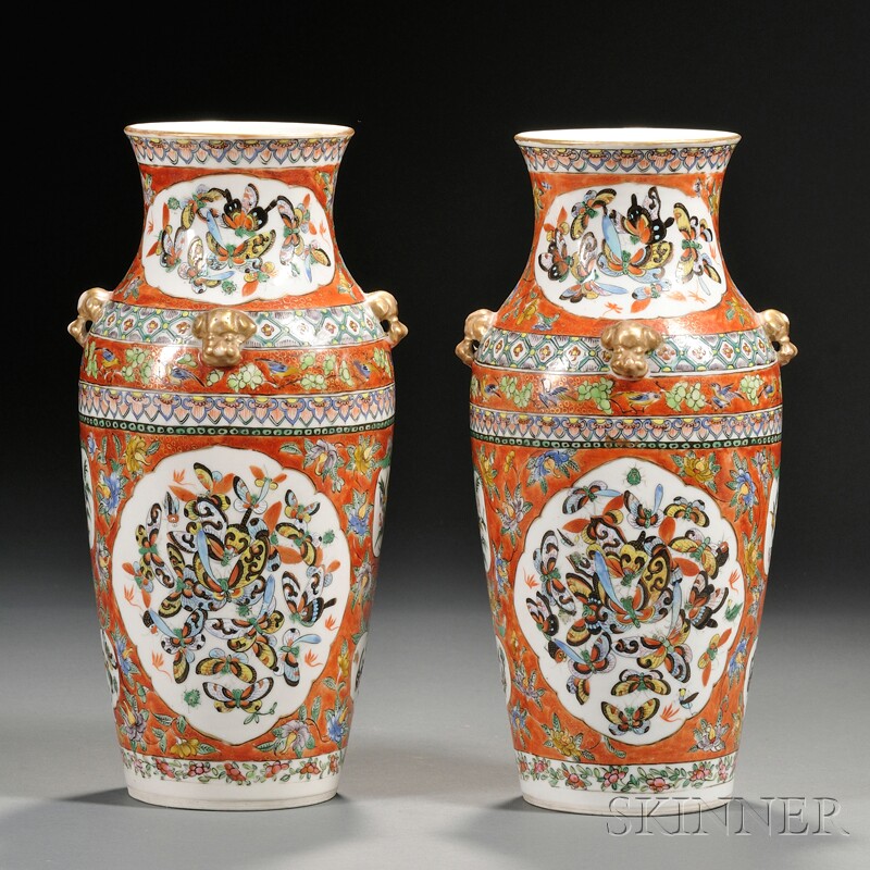 Appraisal: Pair Chinese Export Porcelain Butterfly Pattern Vases late th century