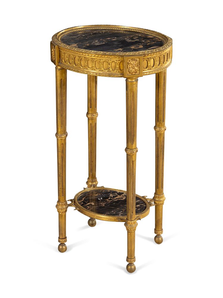 Appraisal: A Louis XVI Style Gilt Bronze and Marble-Inset Table A