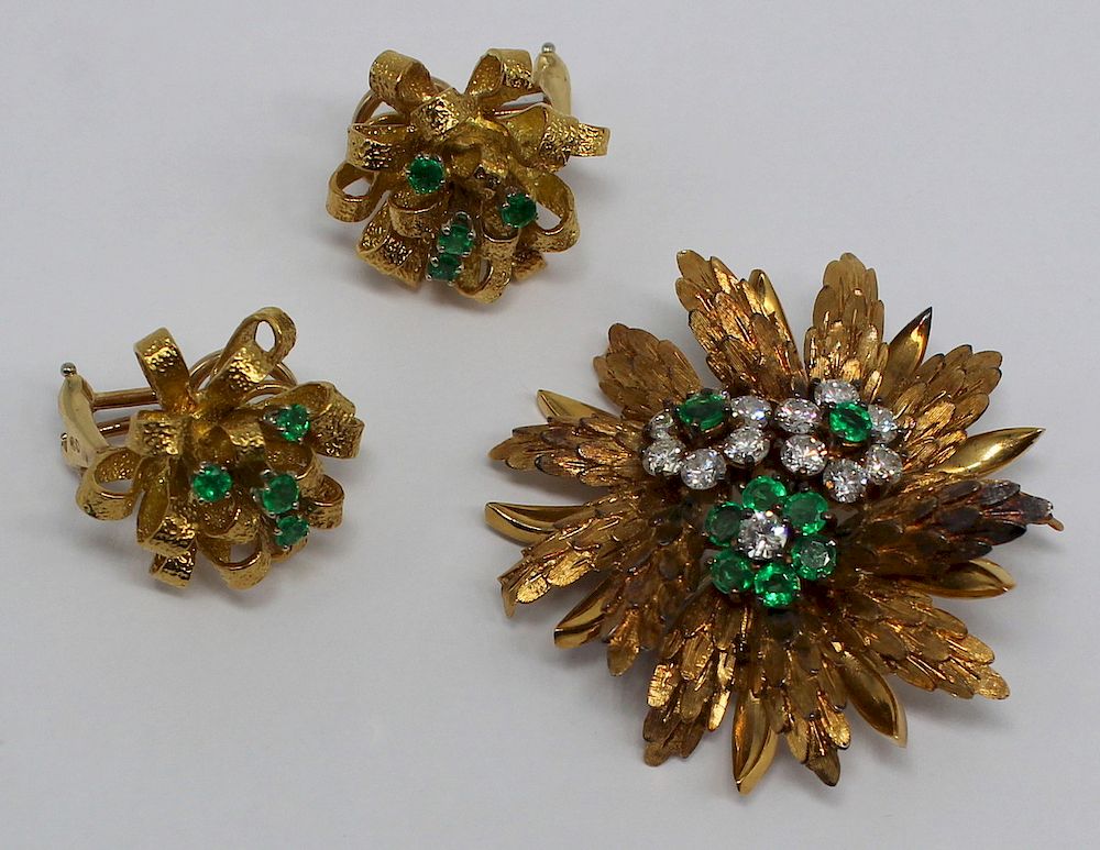 Appraisal: JEWELRY kt Gold and Emerald Jewelry Grouping Includes a pair