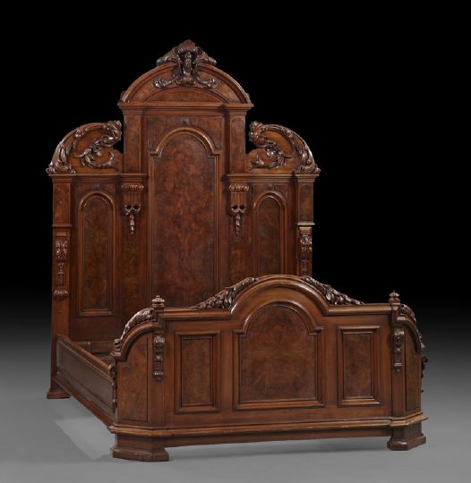 Appraisal: Impressive Three-Piece American Renaissance Revival Walnut and Burl Walnut Bedroom