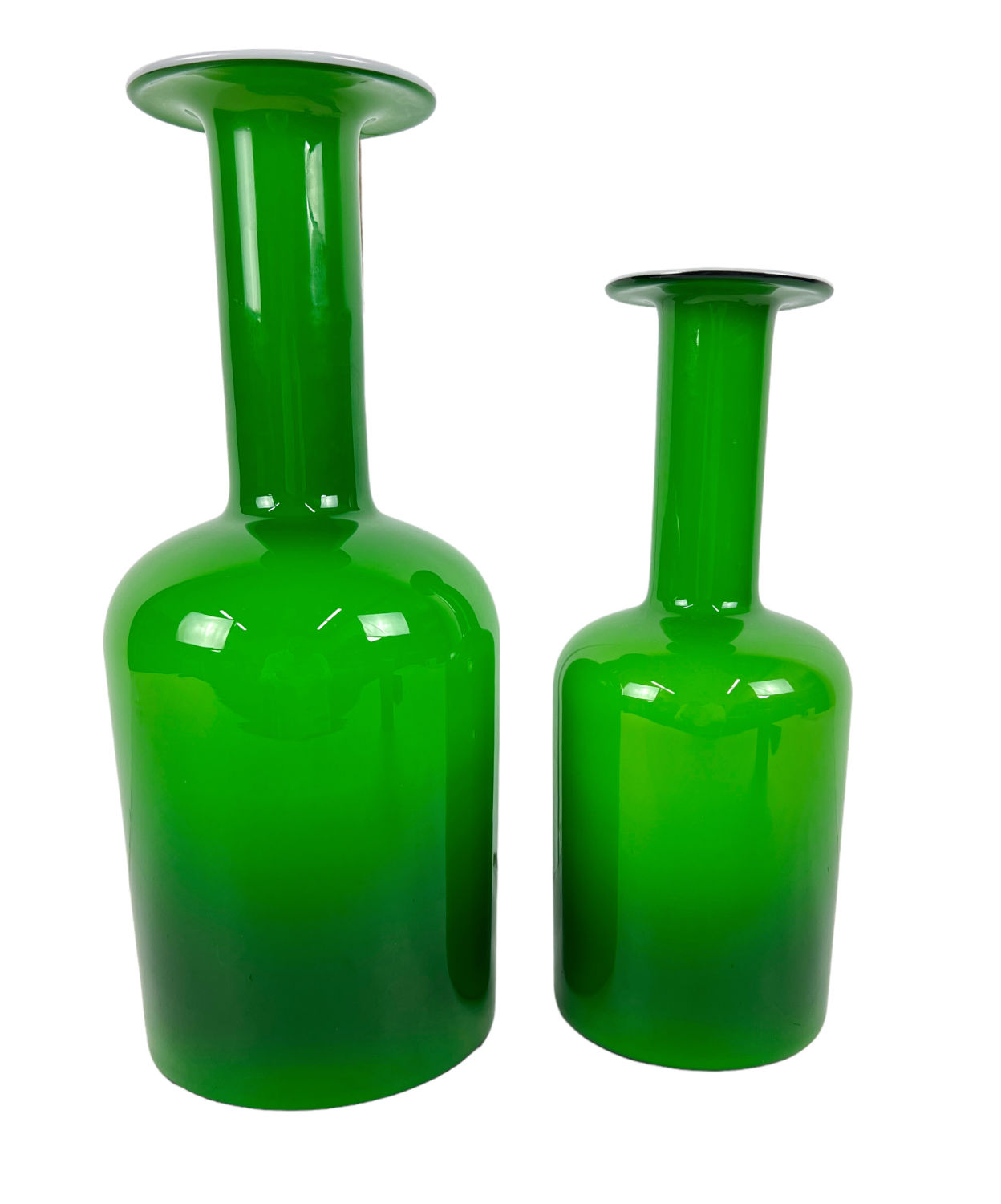 Appraisal: Otto Brauer For Kastrup-Holmegaard Green VaseLarger vase tall Smaller vase