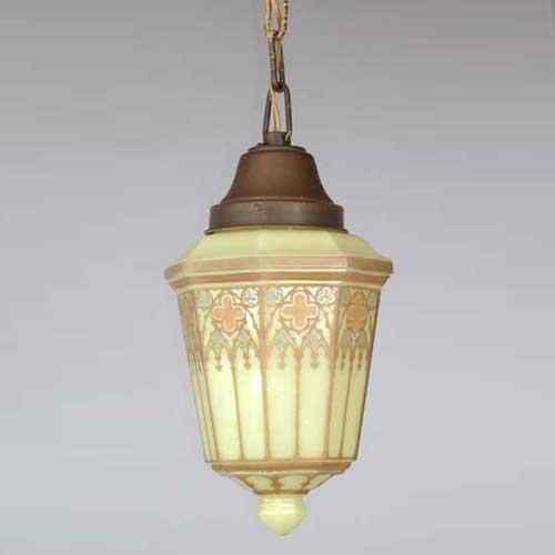 Appraisal: An American Neo-gothic Vaseline Glass Hanging Lantern circa of octagonal