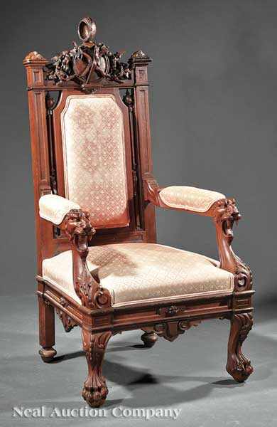 Appraisal: A Fine American Renaissance Carved Walnut Master's Armchair c Philadelphia