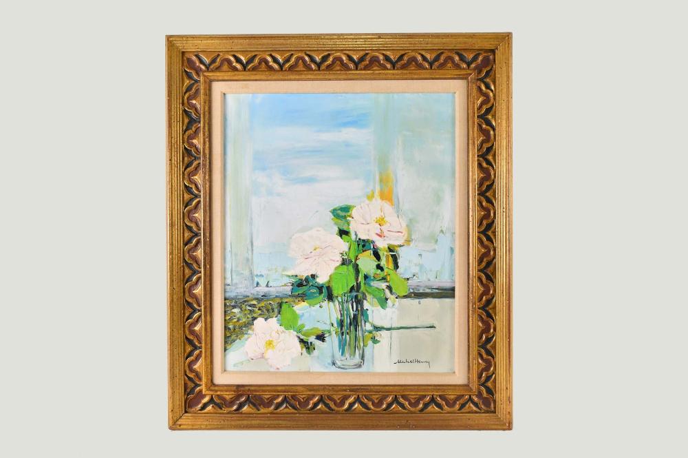 Appraisal: MICHEL HENRY FRENCH B Roses in a Vase Signed l