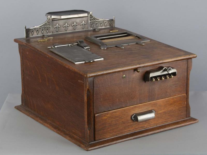 Appraisal: Hough's Security Cash Recorder Security desk with fancy metal platform