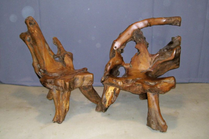 Appraisal: - Natural Root Wooden Chairs One measures high ' deep