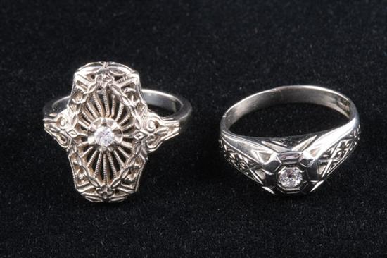 Appraisal: TWO WHITE GOLD AND DIAMOND RINGS Mid- th century One