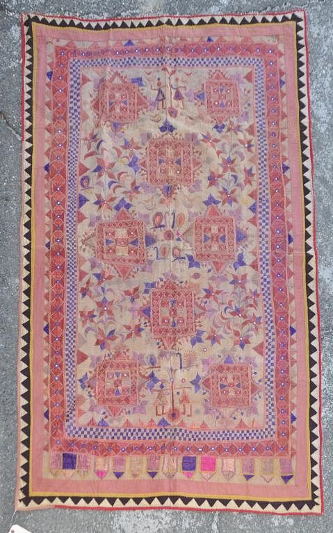 Appraisal: Indian Mirrored Embroidery ' long ' wide Light fading and