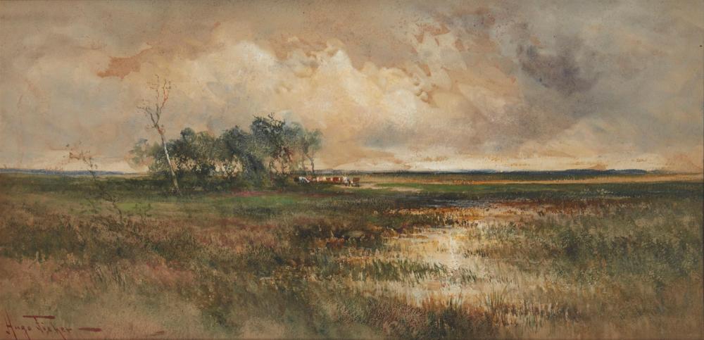 Appraisal: Hugo Anton Fisher - Marsh landscape with cows Watercolor on