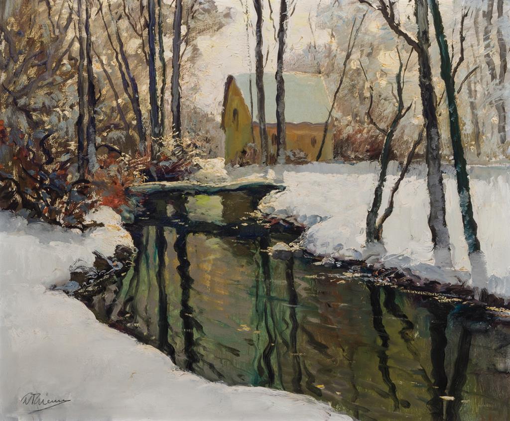 Appraisal: ANTHONY THIEME American - Winter Brook oil on canvas signed