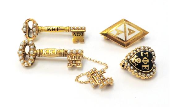 Appraisal: JEWELRY including two Kappa Kappa Gamma sorority k key badges