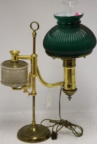 Appraisal: LATE TH C ADJUSTABLE STUDENT LAMP WITH UNUSUALFROSTED AND CUT