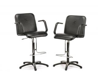 Appraisal: Pair Black Vinyl Hydraulic CHANEL Salon Chairs CHANEL French founded