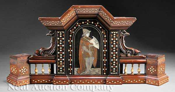 Appraisal: An Antique Italian Mixed Metals and Ivory-Inlaid Wood Crest late