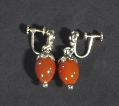 Appraisal: A pair of Georg Jensen silver and cornelian stone earrings