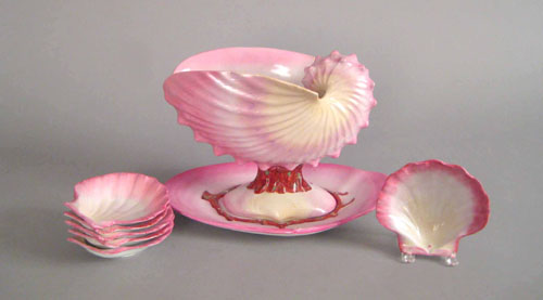 Appraisal: Wedgwood eight piece creamware nautilus dessert set th c bowl