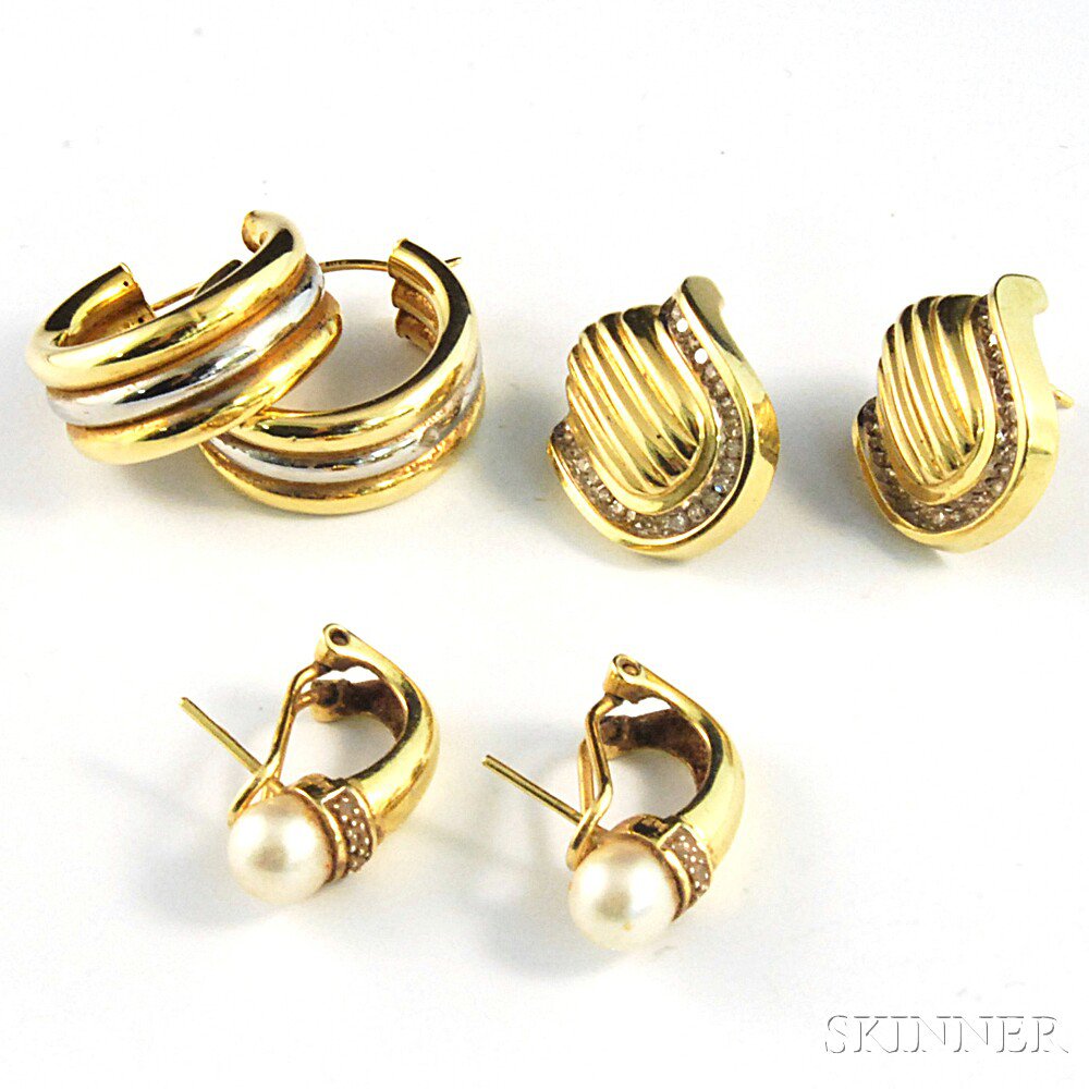 Appraisal: Three Pairs of Gold Earrings a pair of small kt