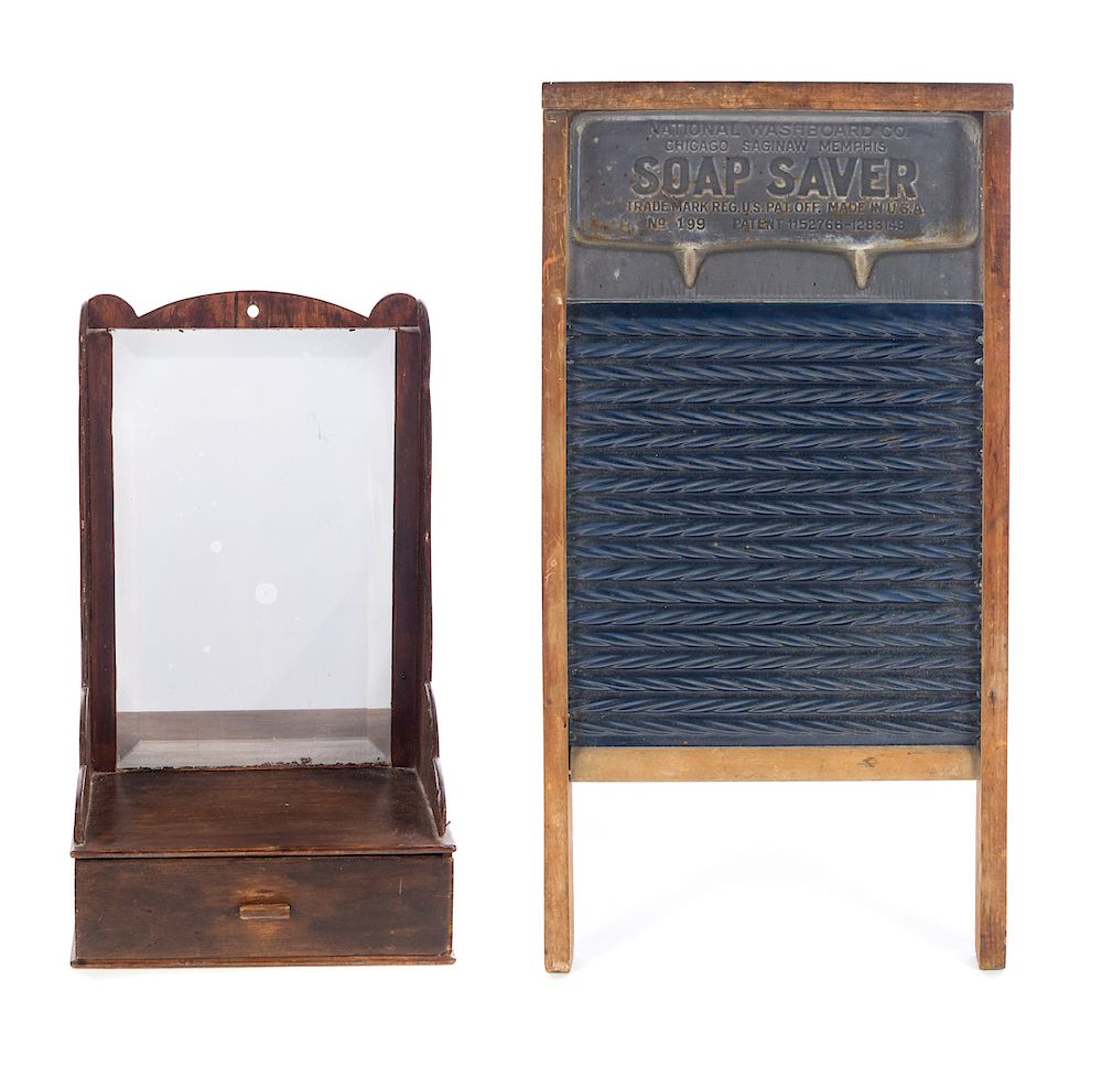 Appraisal: Early American Shaving Stand and Washboard Good condition shows wear