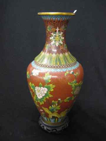 Appraisal: Chinese Cloisonne Vase fine florals red field '' excellent